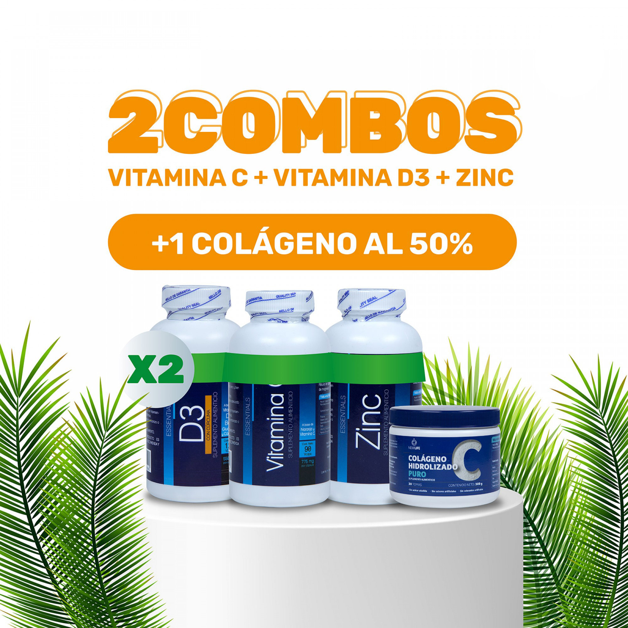 2 Packs de Vitaminas C + D + Zinc 1 colágeno hidrolizado puro con 50% de descuento ¡Envío gratis a todo el país!